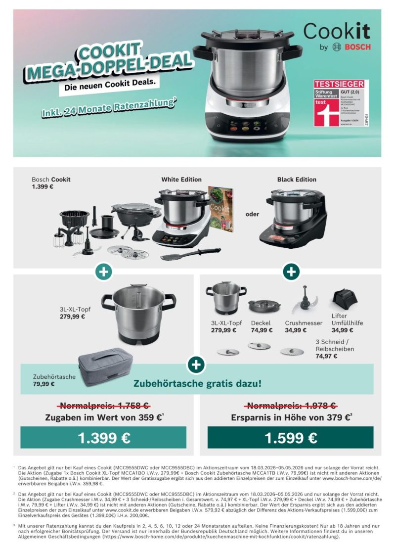 BOsch Cookit Deluxe Deal Bosch Cookit im Angebot für 1.399 € und einer Ersparnis von 579 €.