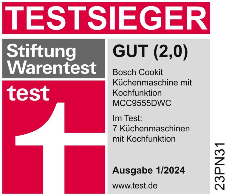 Bosch Cookit ist Stiftung Warentest Testsieger für Küchenmaschinen mit Kochfunktion in der Ausgabe Januar 2024 Bosch Cookit ist Stiftung Warentest Testsieger für Küchenmaschinen mit Kochfunktion in der Ausgabe Januar 2024